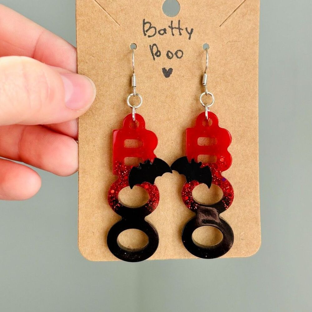 Blood Red BOO Earrings Dark Romantic Gothic Jewelry Vamp Romantic Halloween
